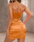 LINJOU Womens Satin Sweetheart Neckline Wrap Bodycon Backless Corset Dress Club Party Sexy Mini Dress Brown