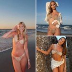 ZAFUL Women's One Shoulder Bikini Twisted Ruched High Cut Bandeau Bikini Set Two Piece Swimsuit Swimwear (0-Beige, M)