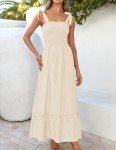 ZESICA Women's 2024 Summer Boho Spaghetti Strap Square Neck Solid Color Ruffle A Line Beach Long Maxi Dress,Apricot,Large
