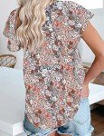 Womens Summer Cute Floral Ruffle Short Sleeve V Neck Casual Boho Loose Ladies Tops Shirts Blouses (Grey, M)