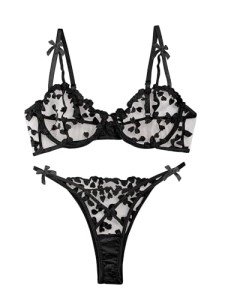 Lilosy Black Bow Lace Bra and Panty Set
