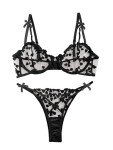 Lilosy Black Bow Lace Bra and Panty Set