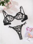 Lilosy Black Bow Lace Bra and Panty Set