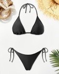Holipick Two Piece Bikini Sets for Women String Bathing Suit Halter Top with Side Tie Bikini Bottom Black