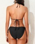 Holipick Two Piece Bikini Sets for Women String Bathing Suit Halter Top with Side Tie Bikini Bottom Black