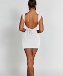 SHESEEWORLD Women's Sexy Summer Sleeveless Tie Waist Back Square Neck Backless Slit Hem Ruched Bodycon Mini Tank Dress White