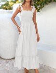 ZESICA Women's 2024 Summer Boho Spaghetti Strap Square Neck Solid Color Ruffle A Line Beach Long Maxi Dress,White,Medium