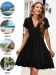 ULTRANICE Black Summer Dress Women Spring 2024 Casual Short Sleeve V Neck Flowy Wrap Dresses Vacation Outfits Clothes Easter Party Wedding Guest Graduation Semi Formal Midi Sundress(Black,L)