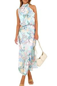 Elegant Blue Satin Sleeveless Maxi Dress for Women