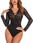 Avidlove Women's Black Lace V Neck Bodysuit