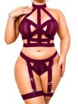 Curvy Strappy Lingerie Set in Fuchsia, Plus Size