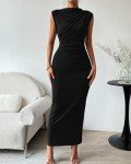 BTFBM Women's Black Ruched Bodycon Maxi Dress