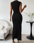 BTFBM Women's Black Ruched Bodycon Maxi Dress