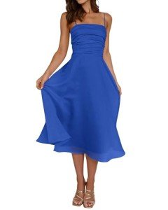 PrettyGarden Blue Midi Dress with Pockets
