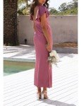 Plum Satin Flutter Sleeve Midi Wedding Dress