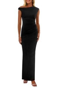PrettyGarden Women's One Shoulder Maxi Dress (Black)