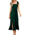 Elegant Dark Green Square Neck Ruffle Midi Dress