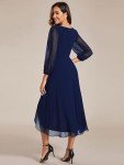 Navy Blue Pleated A-Line Midi Dress for Women