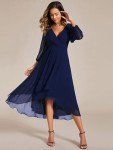 Navy Blue Pleated A-Line Midi Dress for Women