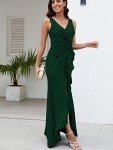 Elegant Green V Neck Long Wedding Guest Dress