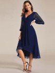 Navy Blue Pleated A-Line Midi Dress for Women