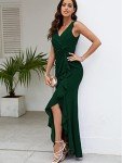 Elegant Green V Neck Long Wedding Guest Dress