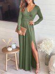 Elegant Green Deep V Neck Maxi Dress for Women