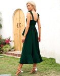 Elegant Dark Green Square Neck Ruffle Midi Dress