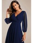 Navy Blue Pleated A-Line Midi Dress for Women