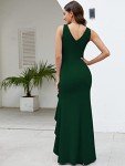 Elegant Green V Neck Long Wedding Guest Dress