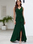 Elegant Green V Neck Long Wedding Guest Dress