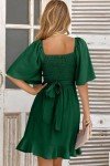 Dokotoo Women's Green V Neck Flared Sleeve Dress