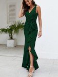 Elegant Green V Neck Long Wedding Guest Dress