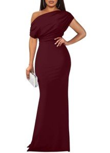 Elegant Off-Shoulder Bodycon Evening Dress in Wine Red