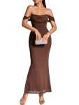 Brown Off The Shoulder Maxi Dress for Women