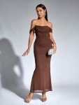 Brown Off The Shoulder Maxi Dress for Women