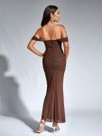 Brown Off The Shoulder Maxi Dress for Women
