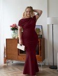 Elegant Off-Shoulder Bodycon Evening Dress in Wine Red