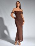 Brown Off The Shoulder Maxi Dress for Women