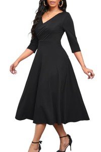 Black Flared Midi Dress for Women’s Events
