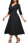 Black Flared Midi Dress for Women’s Events