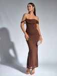 Brown Off The Shoulder Maxi Dress for Women