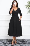 Black Flared Midi Dress for Women’s Events