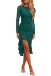 Dark Green Ruffle Hem Midi Dress for Women