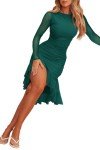 Dark Green Ruffle Hem Midi Dress for Women