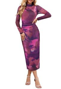Plum Tie Dye Bodycon Maxi Dress for Women