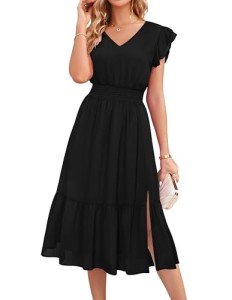 V-Neck Ruffle Cap Sleeve Midi Summer Dress