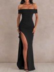 Elegant Black Off-Shoulder Bodycon Evening Dress