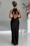 Black Satin High Split Backless Maxi Dress