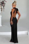 Black Satin High Split Backless Maxi Dress